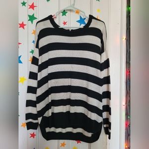 H&M Black and White Striped Sweater Quarter Zip Back
